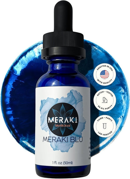 Meraki Blu USP Grade Methylene Blue Solution – Third-Party Tested 1% Liquid Formula, High Purity Blue Formula, 30ml Glass Dropper Bottle